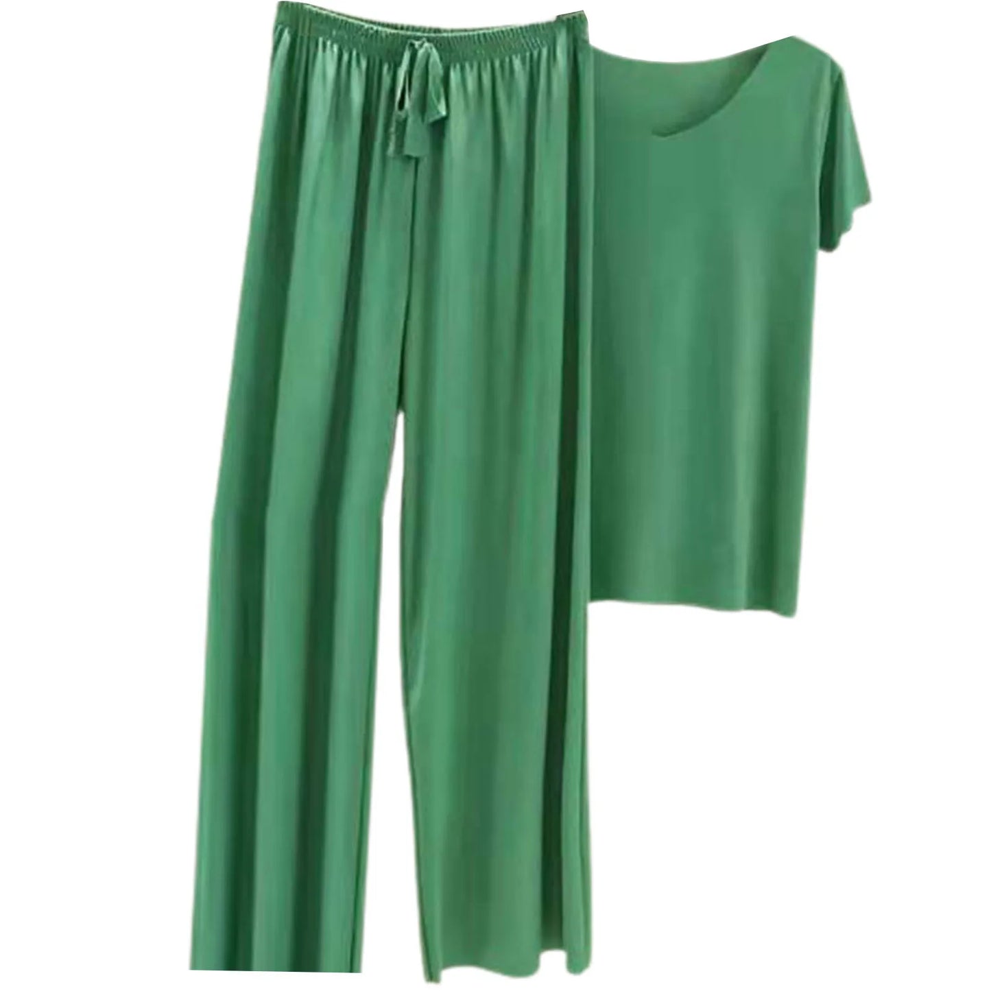 Amay Women Tracksuit Two Piece Set Summer Cotton Linen Casual Loose Solid Blouse T-shirt Wide Leg Pants Suit Outfits 2 Piece Set