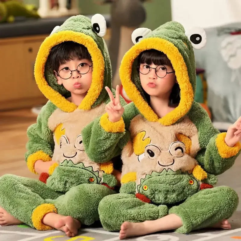 New 2024 Kids Boys Girls Pajamas Cartoon Long Sleeve Cute Warm Tops with Pants Toddler Baby Autumn Winter Sleeping Clothes Sets