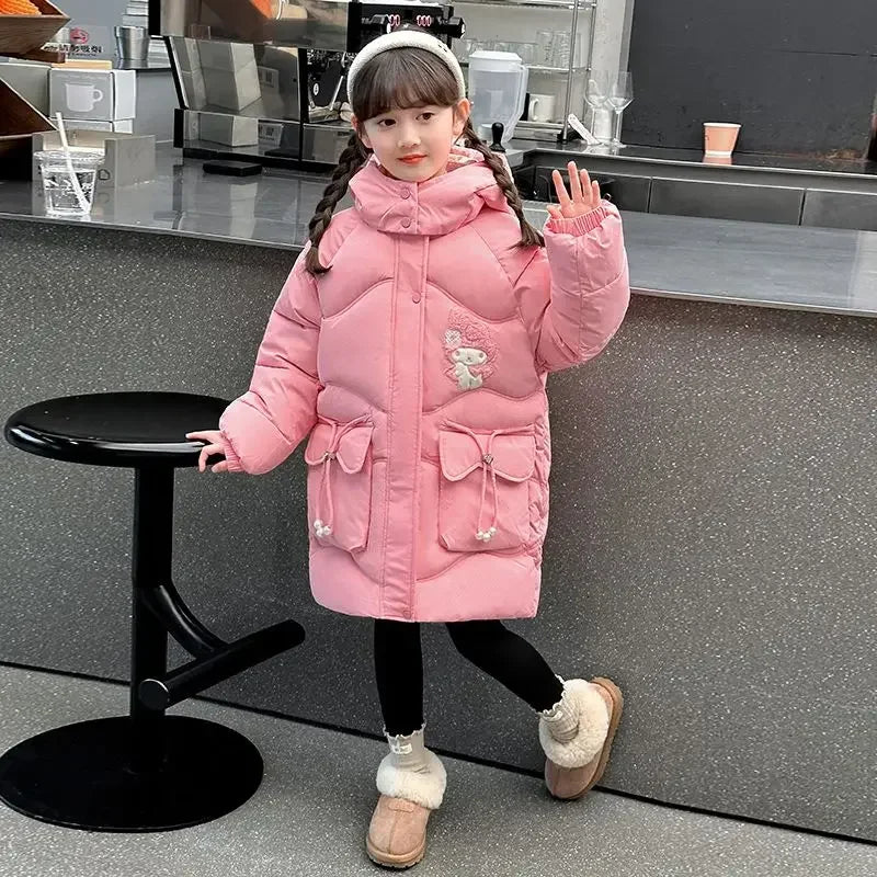 Amay Sanrio hello kitty girl winter hooded cotton-padded jacket melody kuromi cute cotton coat children plus velvet jacket clothes