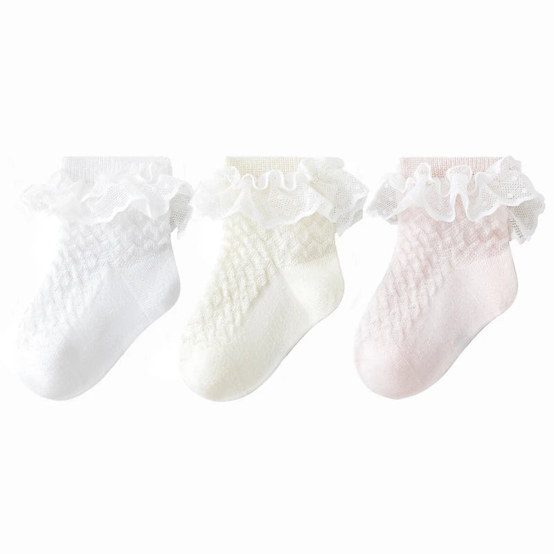 Maxy Summer Children's Mid Length Socks Baby Socks Mesh Hollow Lace Princess Socks Breathable Cotton Socks For Girls 0-5Y