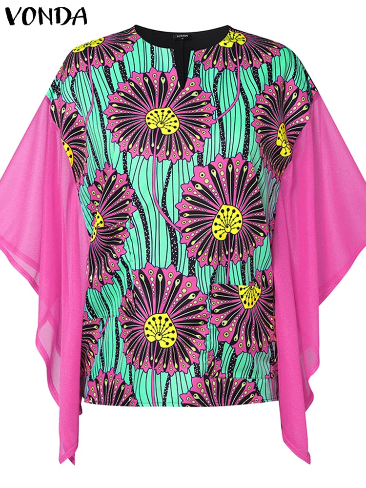 Maxy Women Summer Dress Sets Vintage Patchwork Bat Sleeve Tops Bohemian Suits Printed Long Skirts Matching Sets