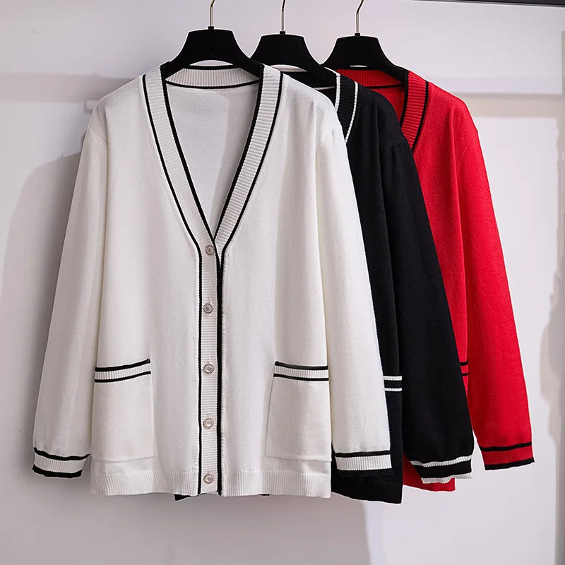 Maxy 170Kg Plus Size Women's Bust 160 Autumn Loose V-Neck American Sweater Knitted Small Fragrant Style Jacket 5XL 6XL 7XL 8XL 9XL