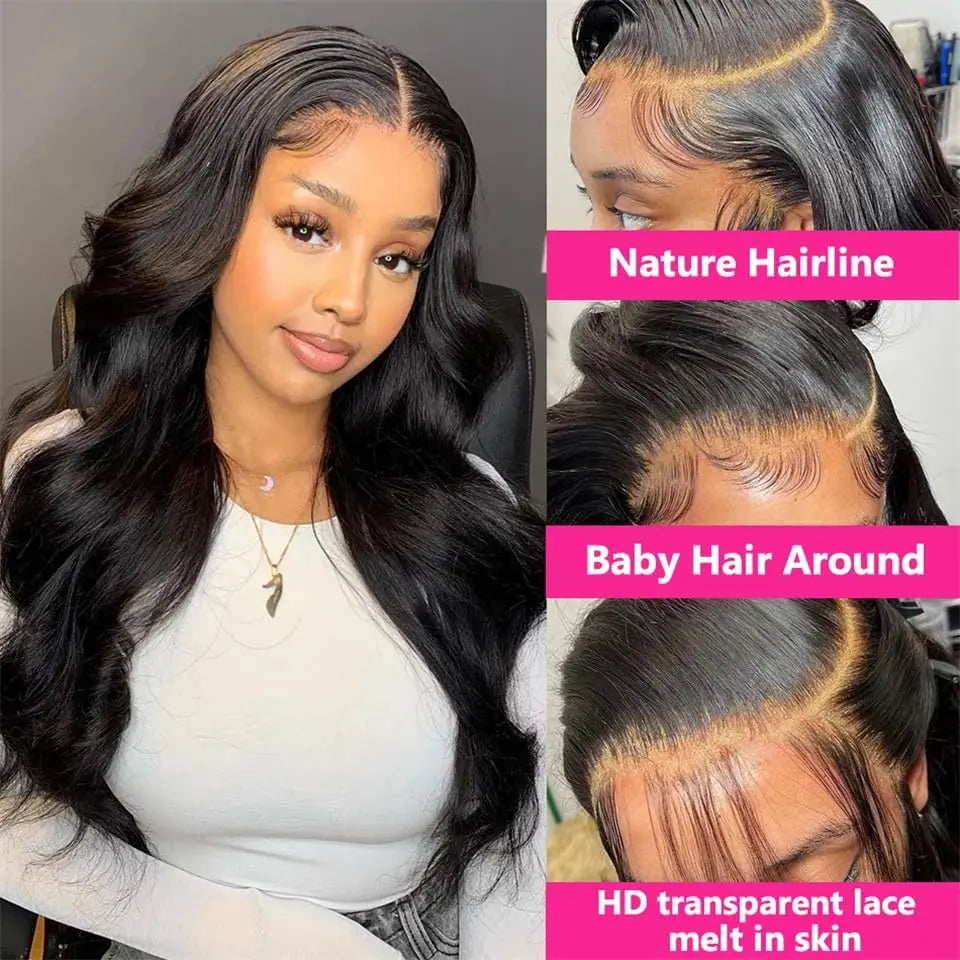 Maxy 100% Human Hair, 250% Density Glueless HD Transparent Lace Front Wigs (16-32 Inch) 13x4 Body Wave Lace Front Wigs