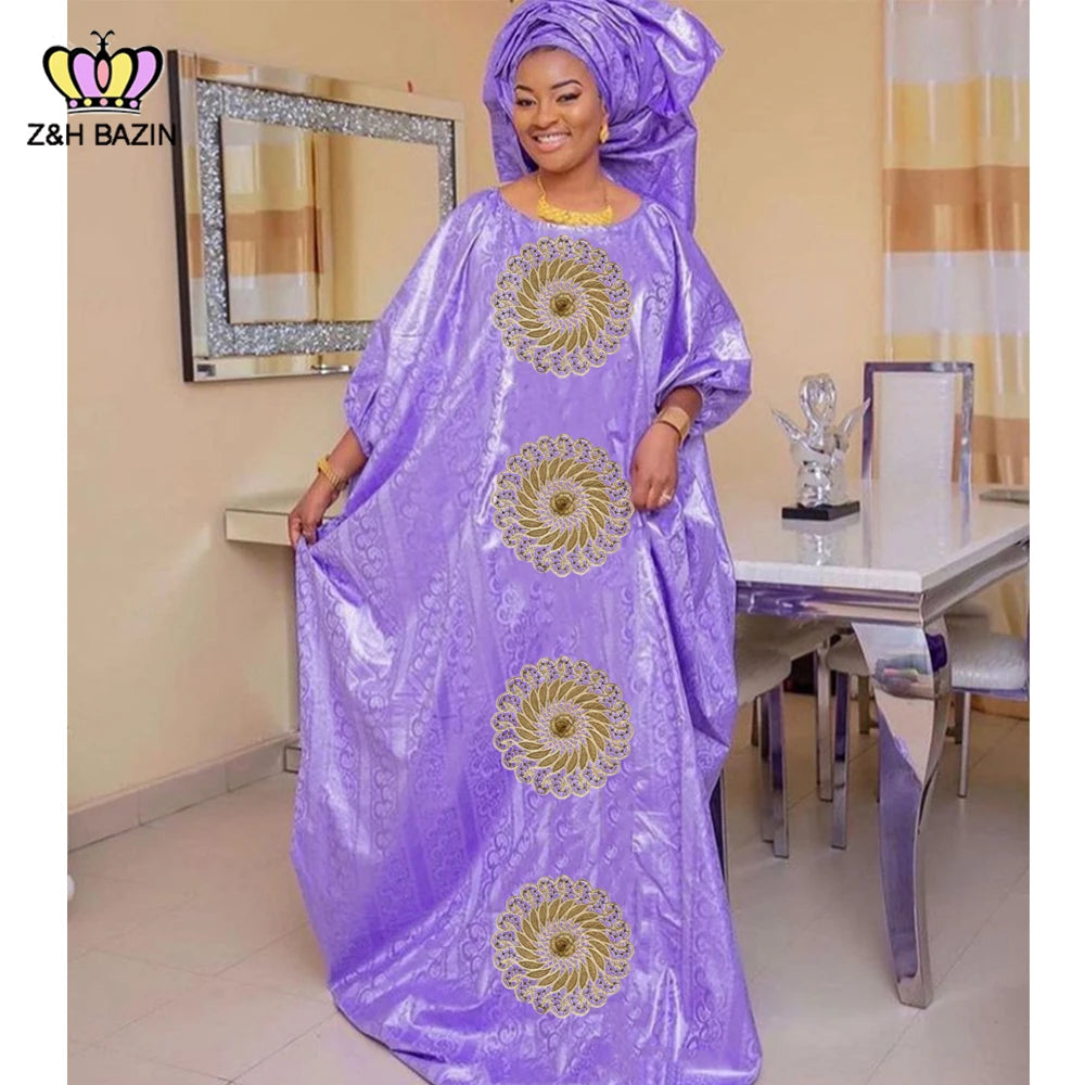 Maxy Newest African Dresses For Women Turkey Designer Bazin Riche Long Dresses Dashiki Robe Wedding Gowns Green Basin Clothing