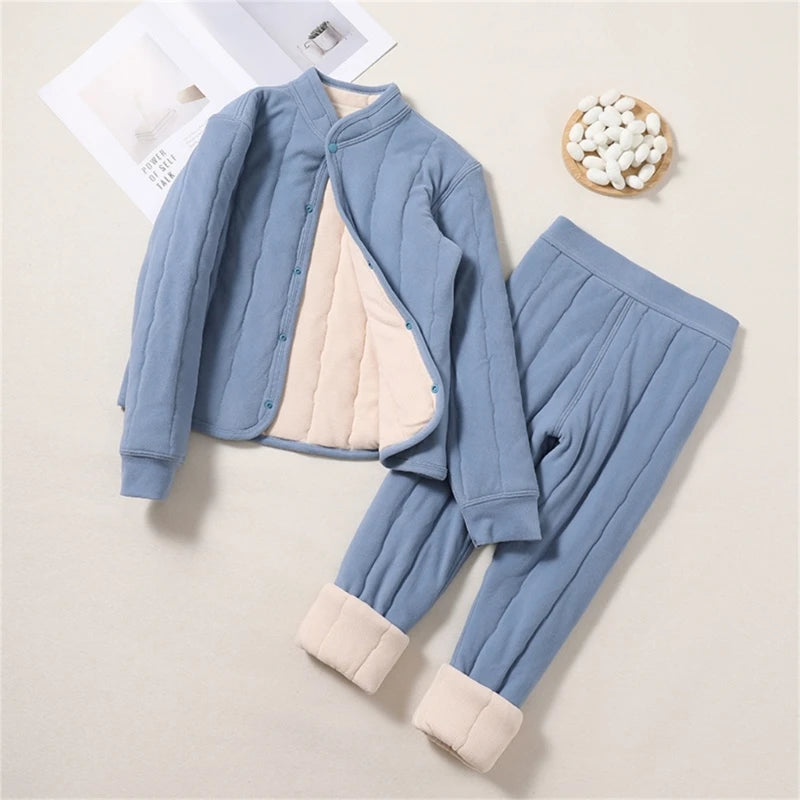 Maxy 2Pcs Children Home Suit Winter Pajamas Top and Pants Outfit Kids Pajamas Set Underwear Teen Kids Warm Sleepwear