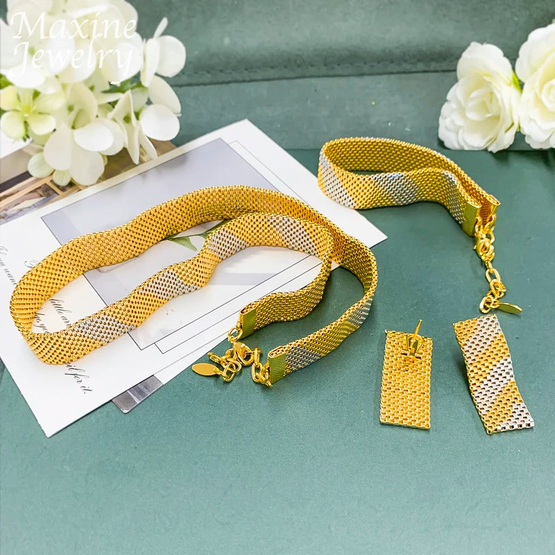 Maxy 18K Gold Plated Jewelry Set for Women Punk Chunky Necklace Earrings Bracelet Dubai Luxury Jewellery African Wedding Party Gift