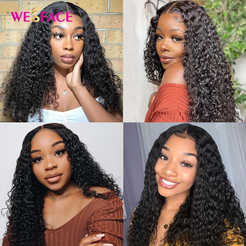 Amay Water Wave Curly V Part Wigs Natural Black Wear To Go Glueless Human Hair Wigs Upgrade V Part Wig Curly Human Hair 180% Density