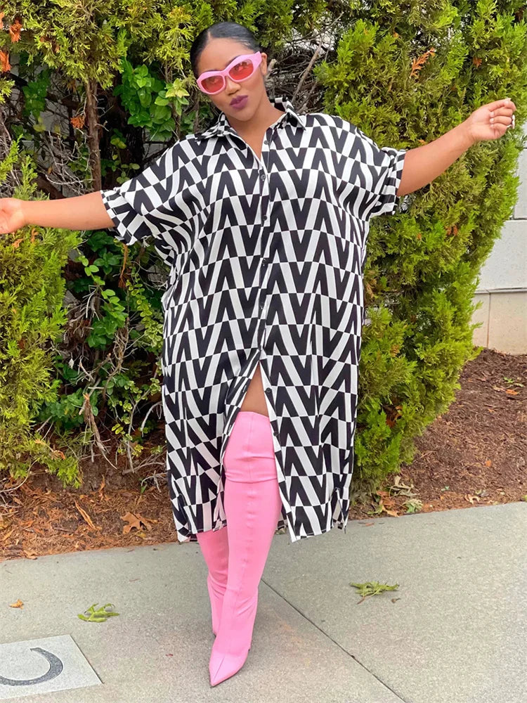 Wmstar Plus Size Dress for Women Clothing Casual Striped Shirts Maxi Dress Fashion Pleated Outfits Wholesale Dropshipping