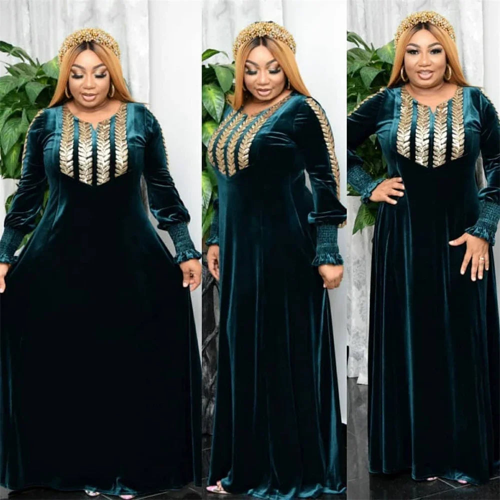 Maxy Luxury Velvet Diamond Wedding Party Long Dresses Women Bodycon Evening Gown Dashiki Ankara Outfit Robe