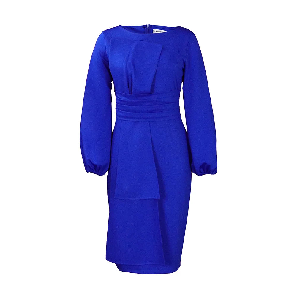 Maxy Women Dress Fashion Spring Solid Color Long Sleeve O Neck Plus Size Slim Fit Mid Length Elegant Evening Bag Hip Dresses