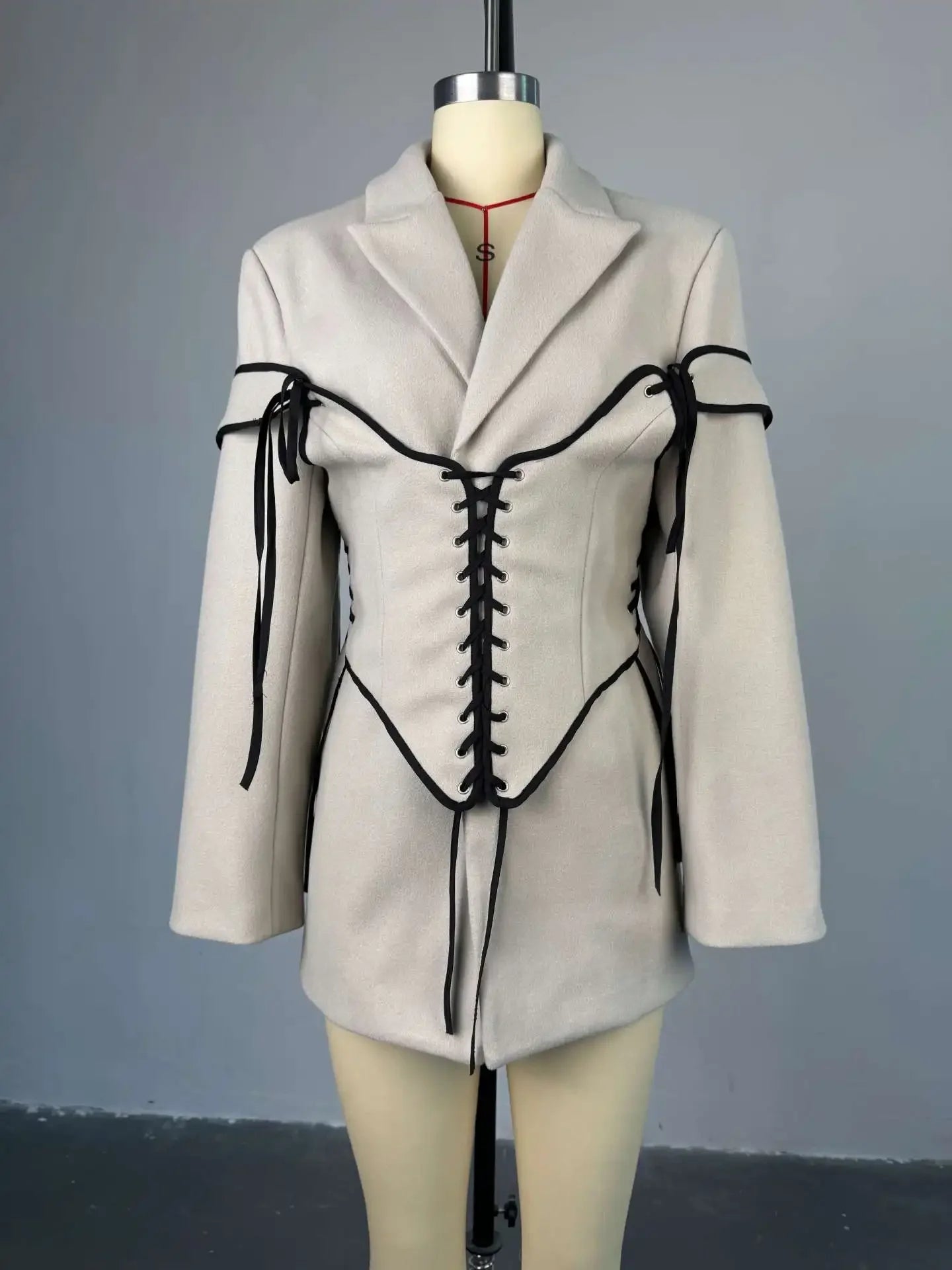 Maxy Two Piece Sets Dress Set Women Coats Dresses Mid Length Coat Notched Full Sleeve Corset Elegant Splice A Line Slim Fit Autumn