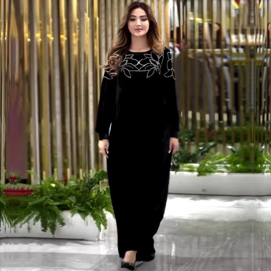 Amay Dresses for Women Long Sleeve Turkey Diamonds Evening Wedding Party Floor Length Dress Muslim Africa Clothes