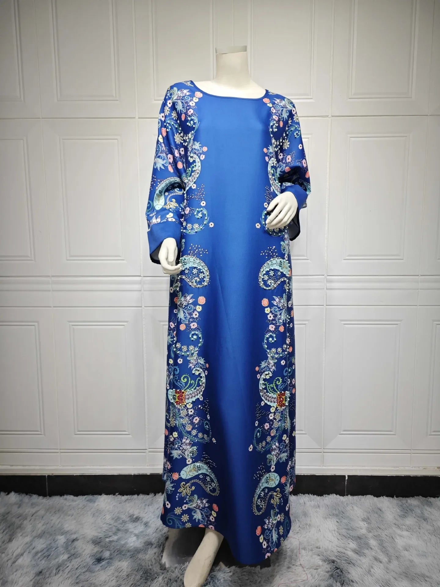 Amay Elegant Arab Saudi Printing Pearls Long Dresses Galabia Muslim Eid Women Abayas Islam Clothing Turkish African Kebaya New