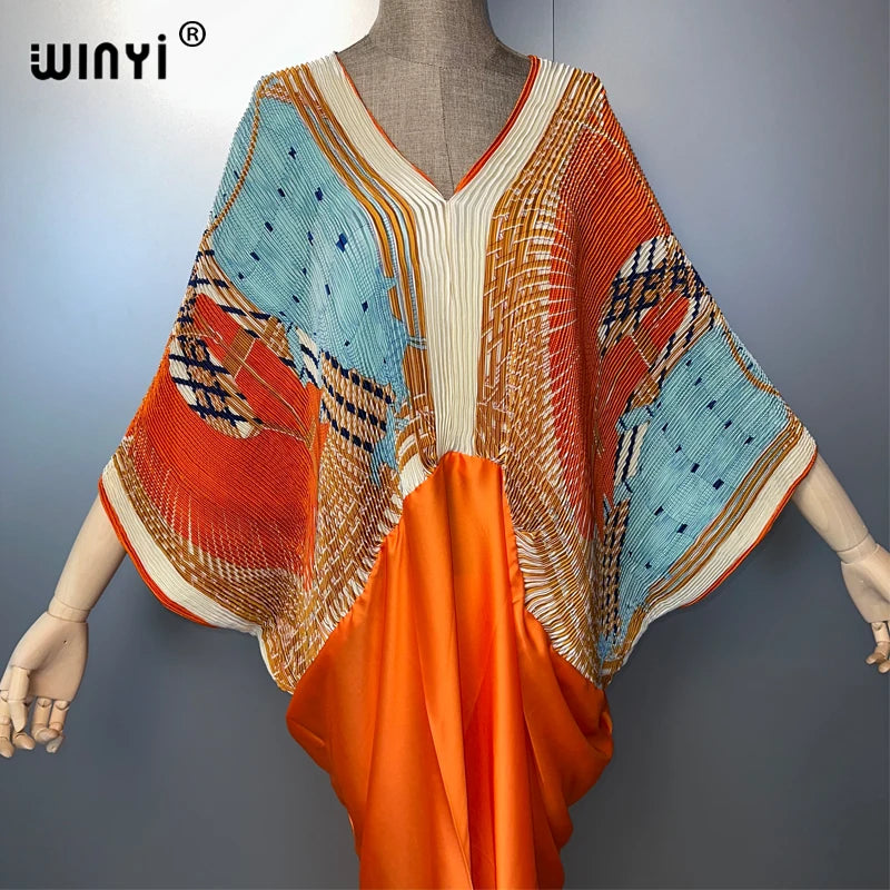 Maxy Pleated Elastic loose dress holiday beach cover up Maxy kaftan abaya dubai luxury party dresses boho woman clothing Caftan
