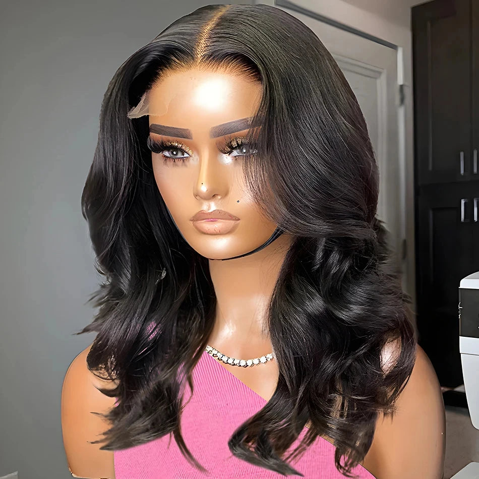 Maxy 13x4 Body Wave Bob Lace Front Wigs Human Hair Pre Plucked Loose Wave Bob Wigs Glueless Wig Brazilian Hair Bob Wig Natural Color