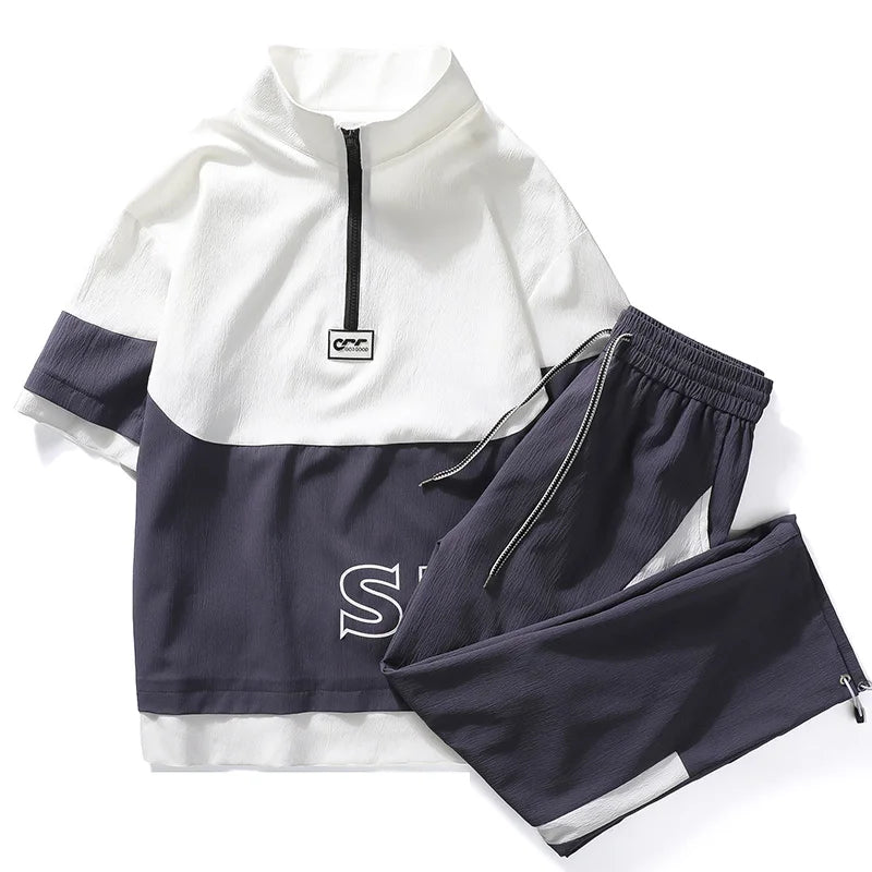 Visco Men's Casual Fashion Tracksuits Tops+Sweatpants 2 Piece Set Summer Streetwear Jogging Pants Sweatshirts Clothes