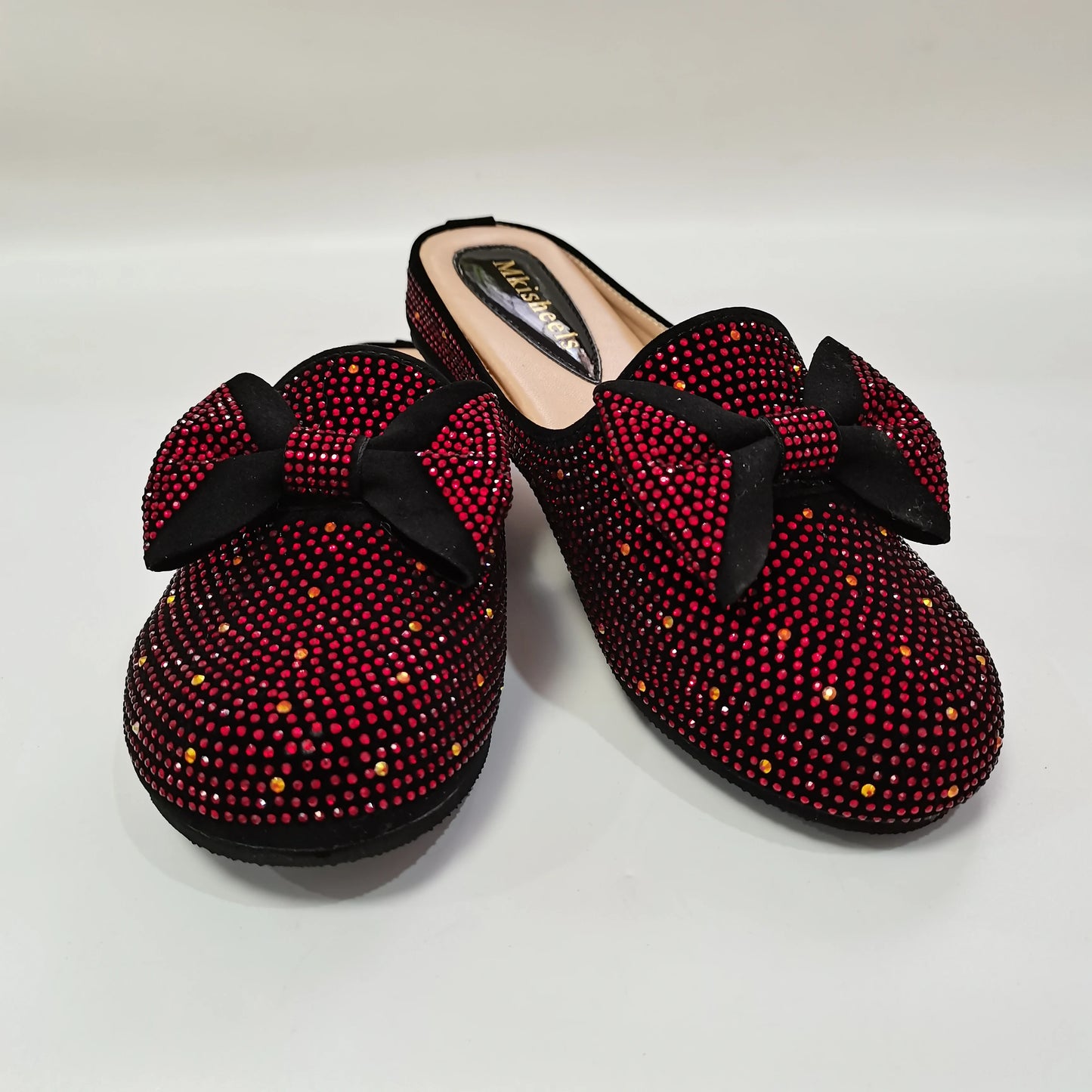 Maxy Fashion Women Rhinestone Slippers Shoes Summer Mullers with Bowknot Luxury Lady Beach Designer Shoes Sequins Sandals F615-1