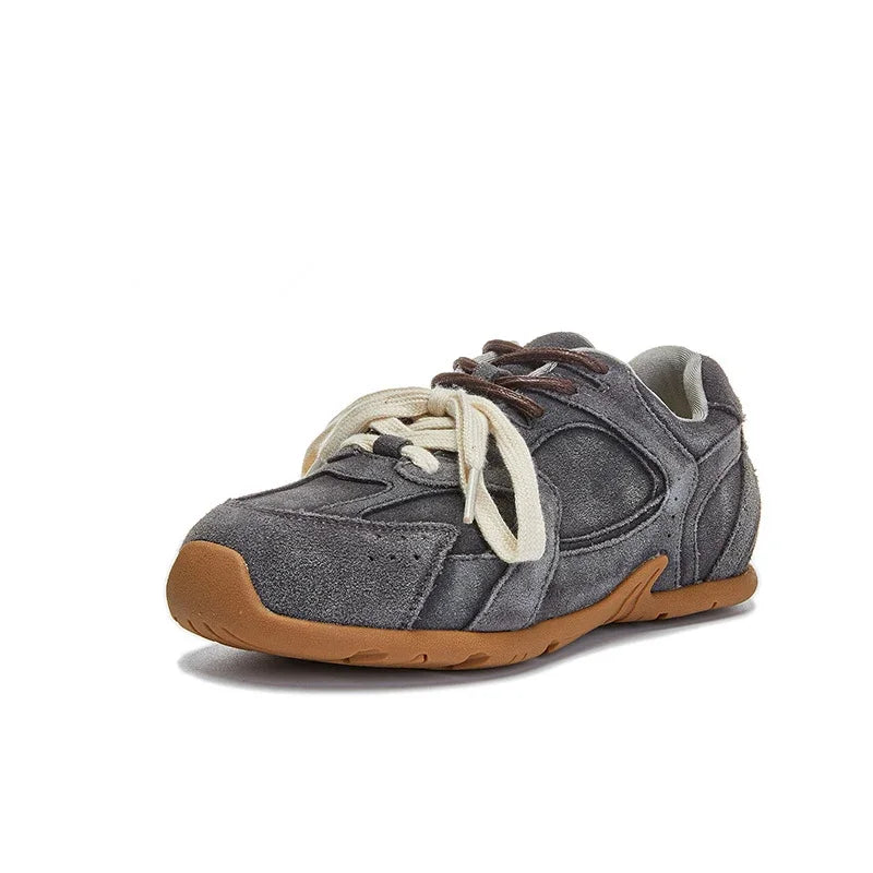 Maxy Autumn Women Genuine Leather Casual Sport Shoes Girl Flat Shoes Comfortable Lace-up Sneaker