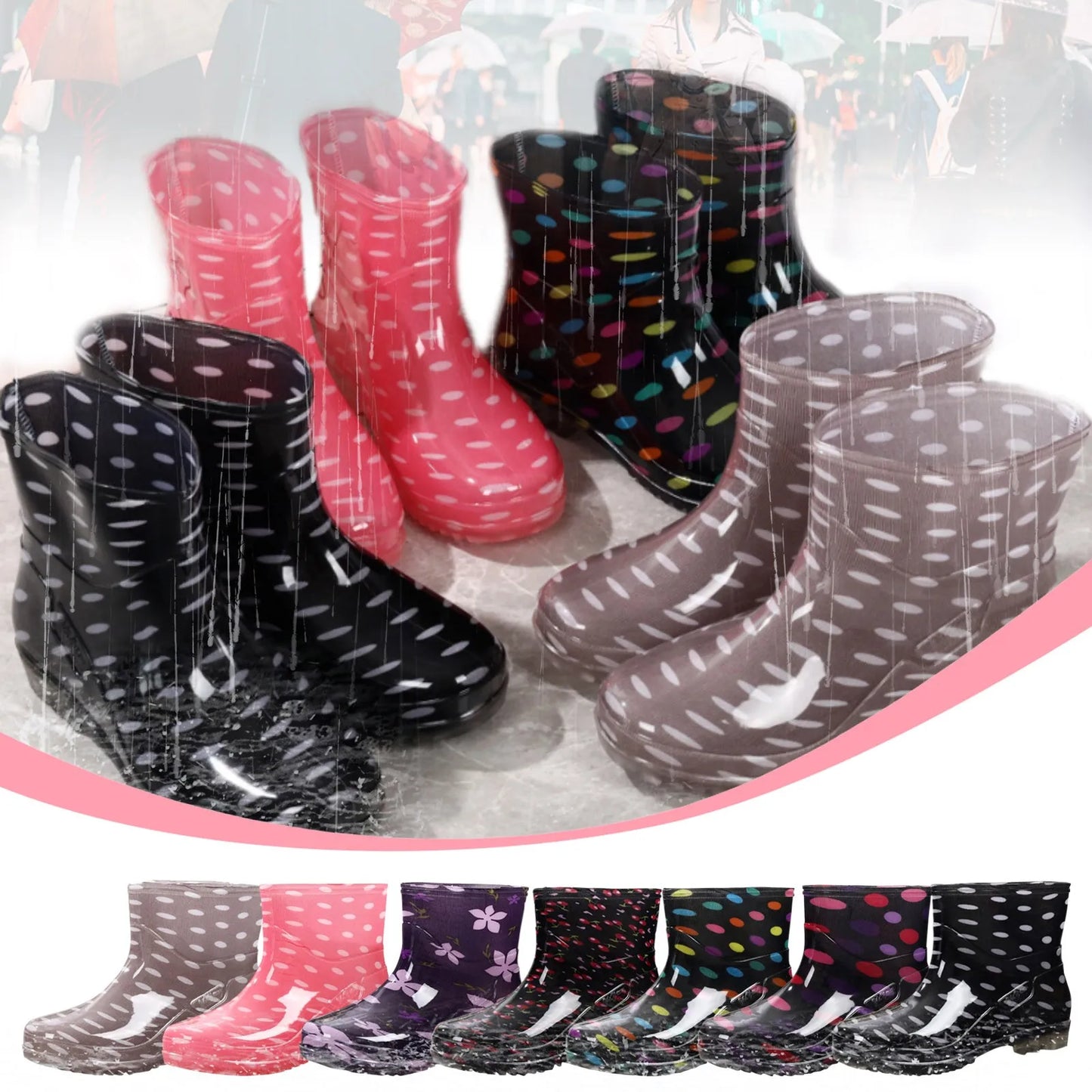 Maxy Fashion Rain Boots Womens NonSlip MidCalf Length Waterproof Shoes Rubber Boots Short Tube Winter Cotton plus Kitchen Rubber Shoes