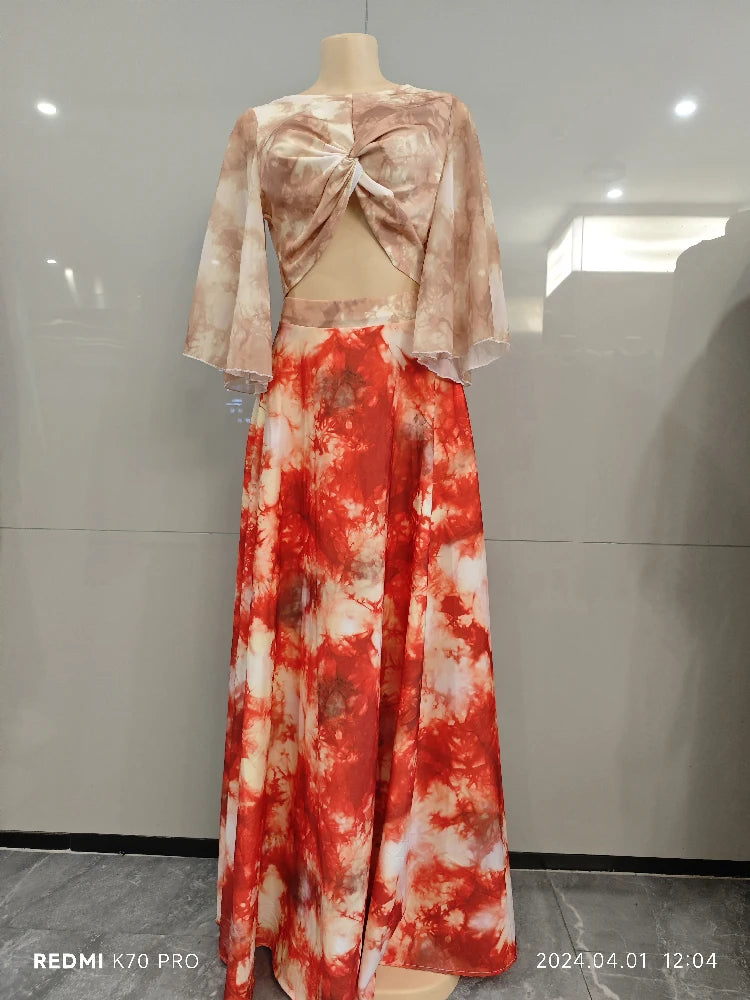 Maxy New in 2 Pieces Matching African Chiffon Clothes for Women Elegant Lady Evening Party Dresses Plus Size Summer Dashiki Clothing