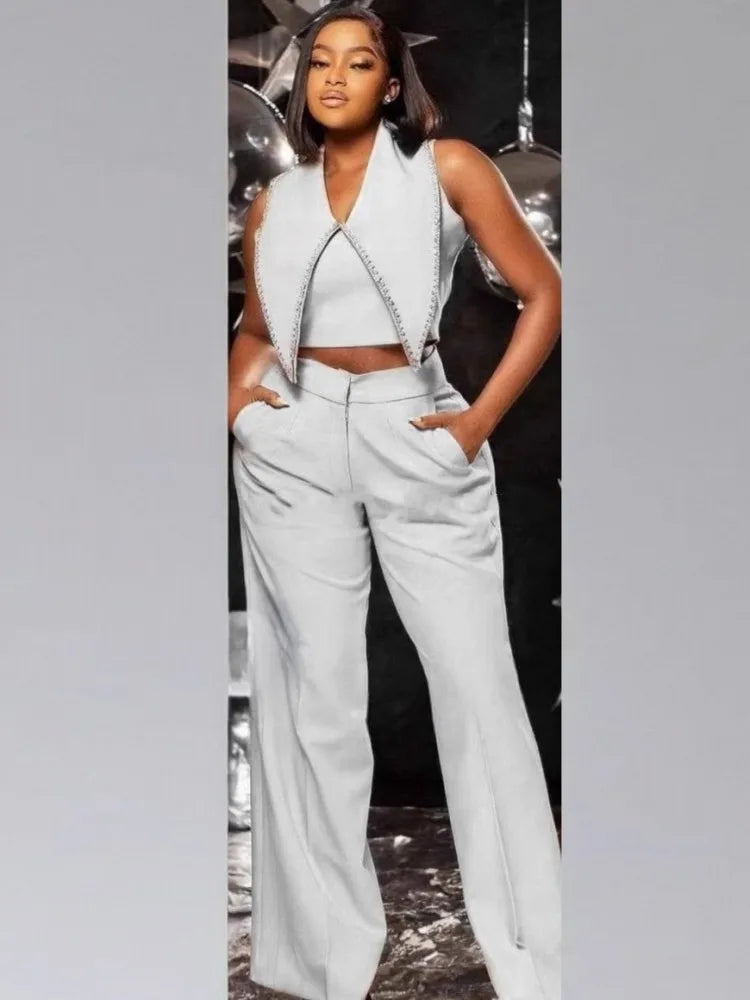 Maxy 2 Piece Set African Clothes for Women Tops and Wide Legs Pants Suits 2025 Spring Summer New Casual African Clothing Outfits Sets