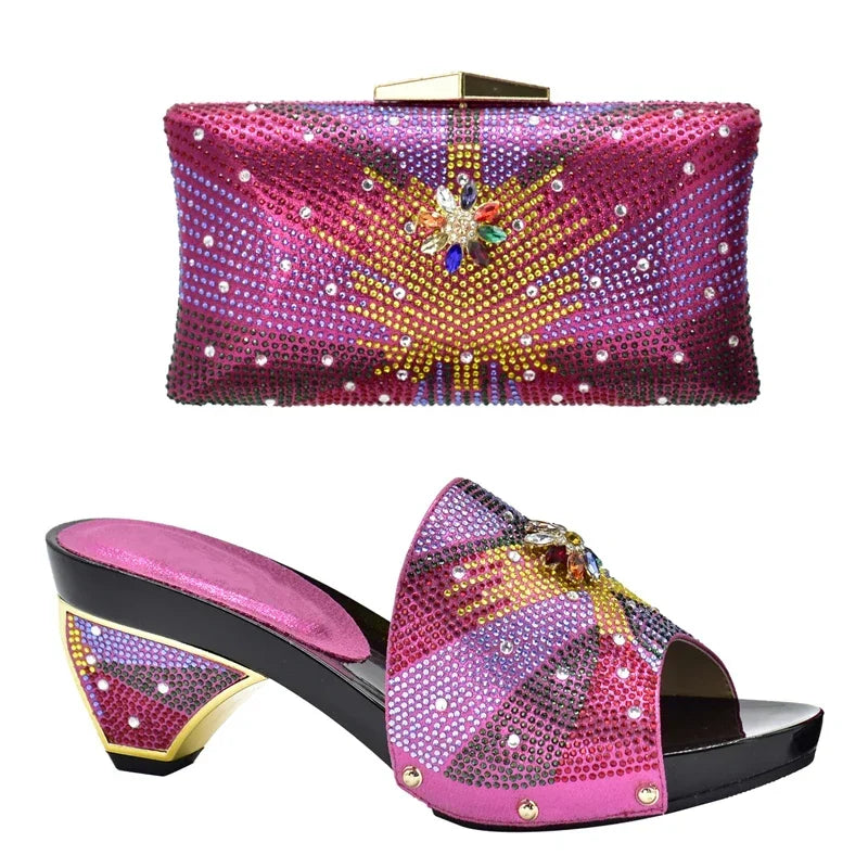 New Arrival Max Shoes and Bag Set Decorated with Rhinestone High Quality African Women Wedding Shoes and Bag Set Party Shoes