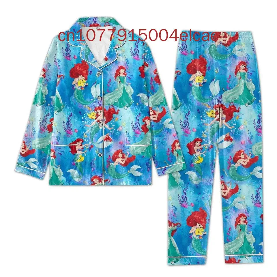 Maxy 2024 New Disney Princess Pajama Set 3D Printed Casual Men's and Women's Long Sleeve Shirt Pajama Set
