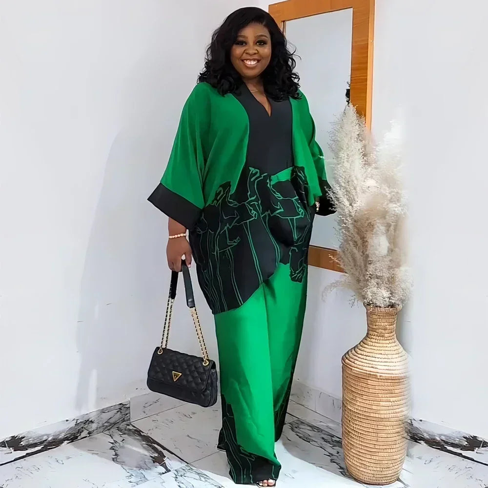 Maxy Two Piece Set Clothes for Women African Print Dresses Vacation Outfits Tops Pants Suit Dashiki Ankara Turkey Gown Plus Size