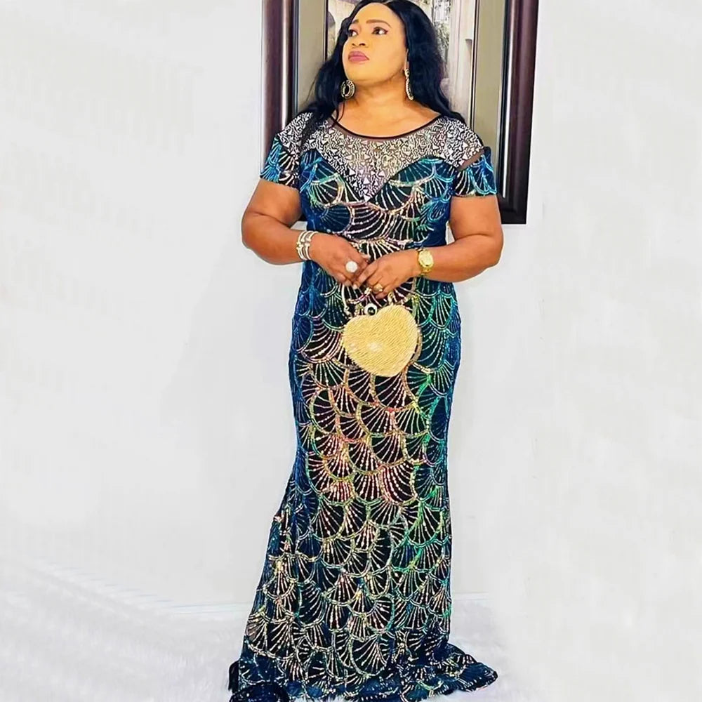 Amay Plus Size Evening Dresses Women Dashiki Sequin Kaftan Dubai Luxury Elegant Wedding Party Maxy clothes