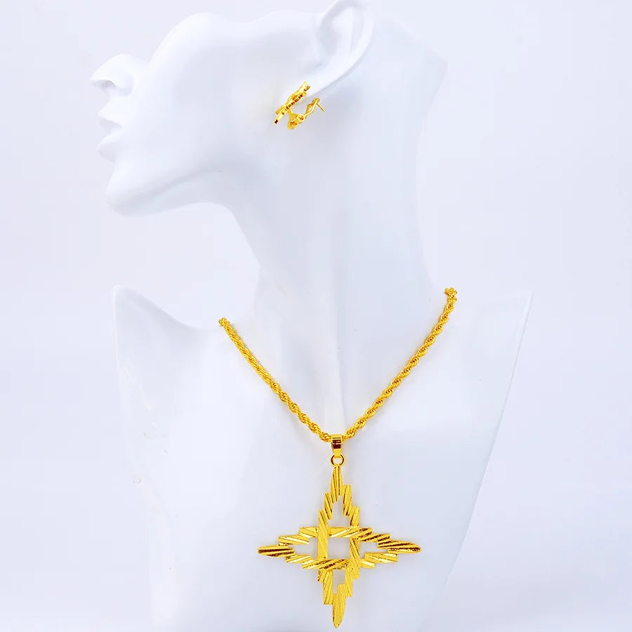 Maxy New 24K Gold Plated Necklace Earrings Women's Ring Fashion Party Exquisite Gift Set of 3 YY10463