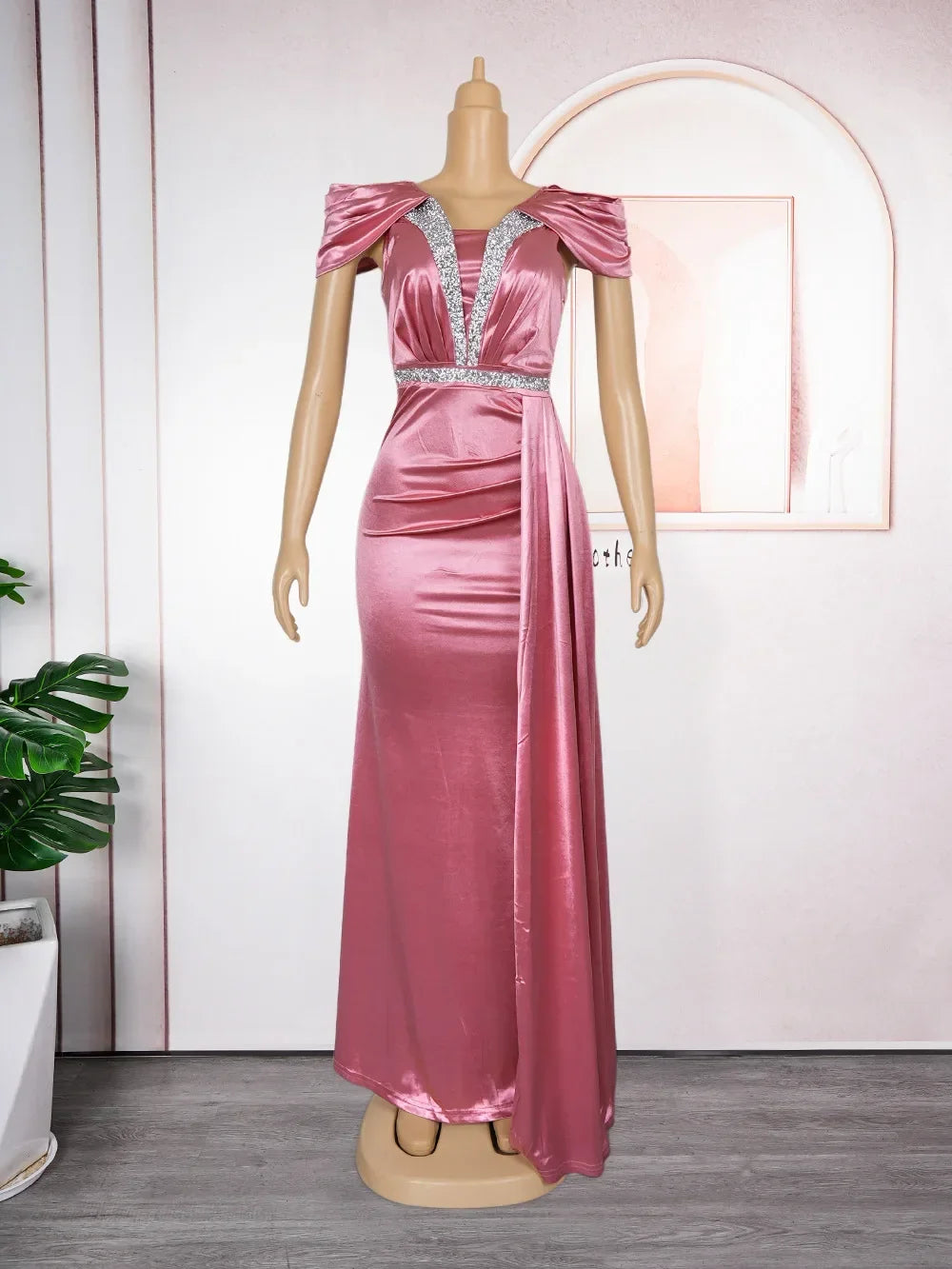 Amay Elegant Dresses for Women Autumn V-neck Sequin Short Sleeve Party Evening Long Maxy Dress Outfits Clothing