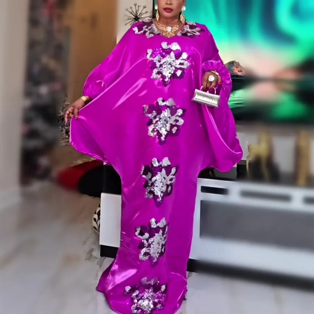 Amay Dresses for Women Plus Size Africa Clothes Dashiki Ankara Sequin Boubou Robe Kaftan Gown Muslim Wedding Party Long Dress