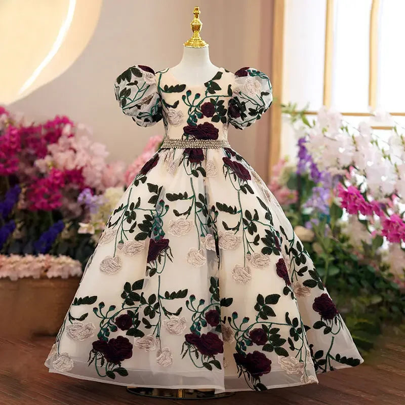 Amay Teenagers Girls Elegant Luxury Long Evening Gowns Children Embroidered Mesh Princess Dresses Kids Formal Prom Dresses 3-15Y