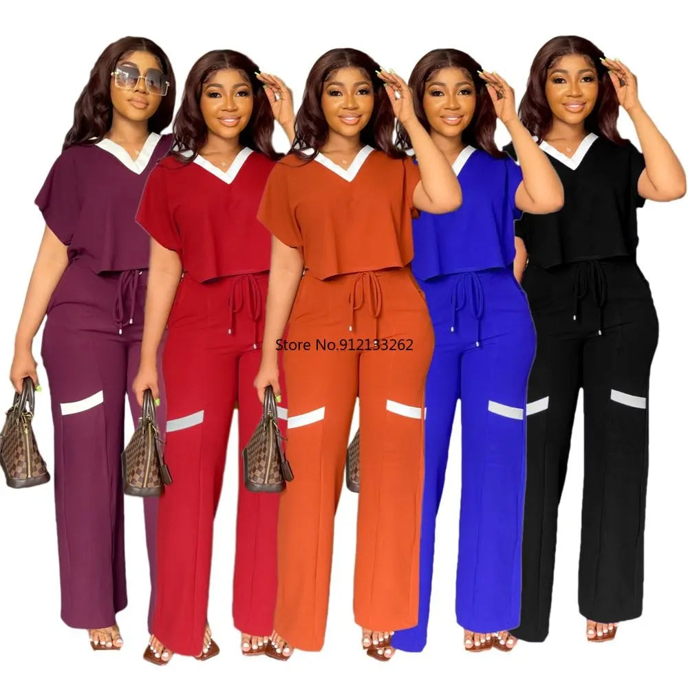 Maxy 2 Piece Set Plus Size Women Clothes African ankara Outfits 2024 Summer Fashion Shrot Sleeve Tops Pants Trousers Suits