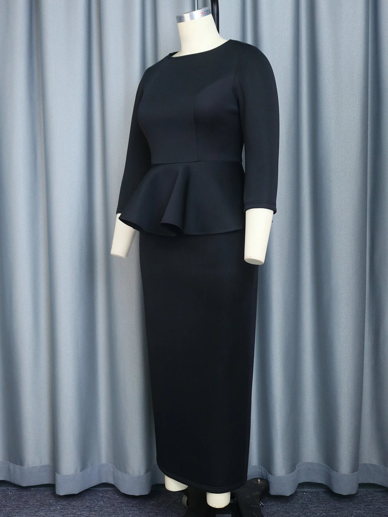 Maxy Black Ruffles Dresses for Women 3/4 Sleeve Empire Peplum Sheath Pencil Ankle Length Evening Celebrate Classy Party Gowns Outfits