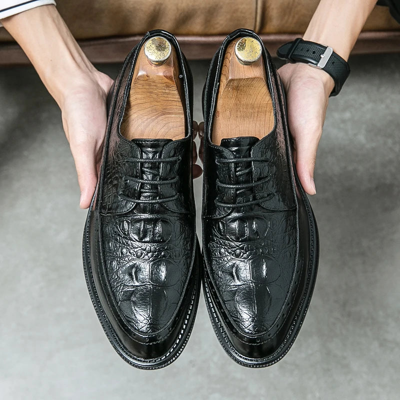 Amay Luxury Men Brogue Dress Shoes Men Suit Casual Shoes Formal Business Leather Shoes Men Brown Wedding Italian Banquet Shoe Size 45