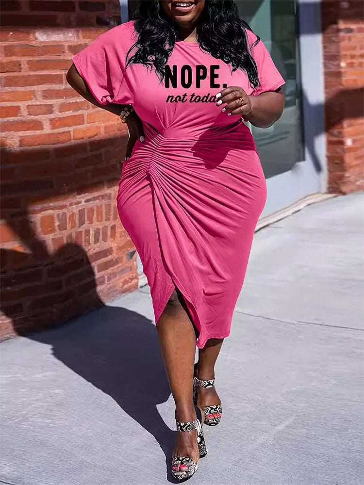 Maxy Plus Size Dresses for Women Letter Print Elegant Bodycon Midi Dress Fashion New in Summer Clothes