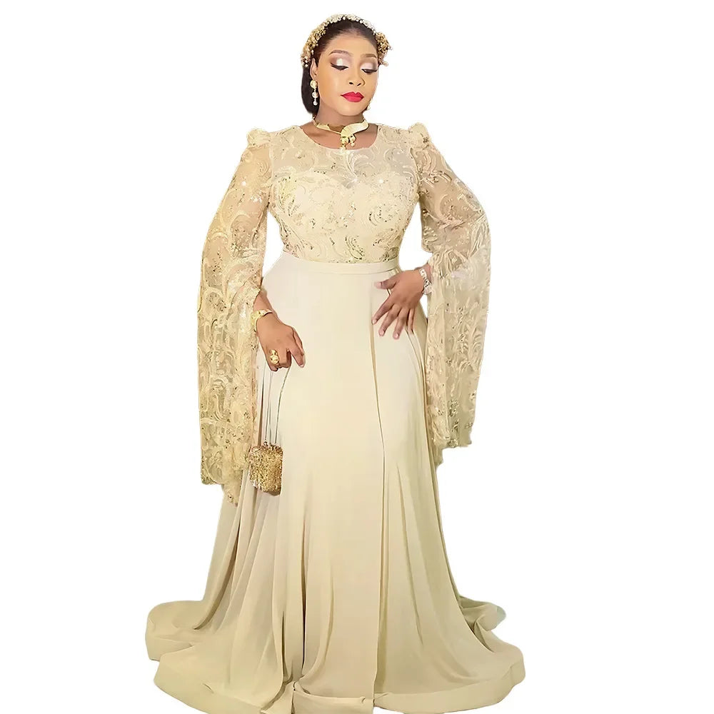 Maxy Plus Size Evening Dresses for Women African Luxury Solid Gown Elegant Turkey Wedding Party Long Dress Ankara Ladies Clothing