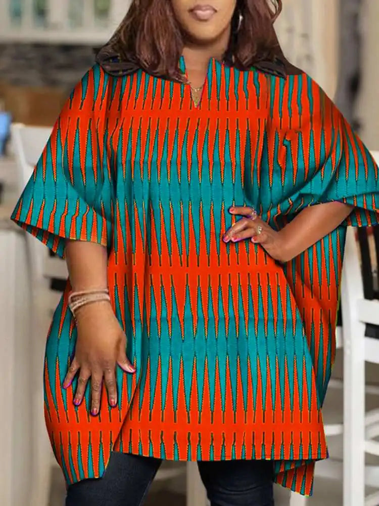 Amay Plus Size Women Elegant Printed Shirts Bohemian Blouses Half Sleeve V Neck Tops Fashion V-Neck Blusas Femininas