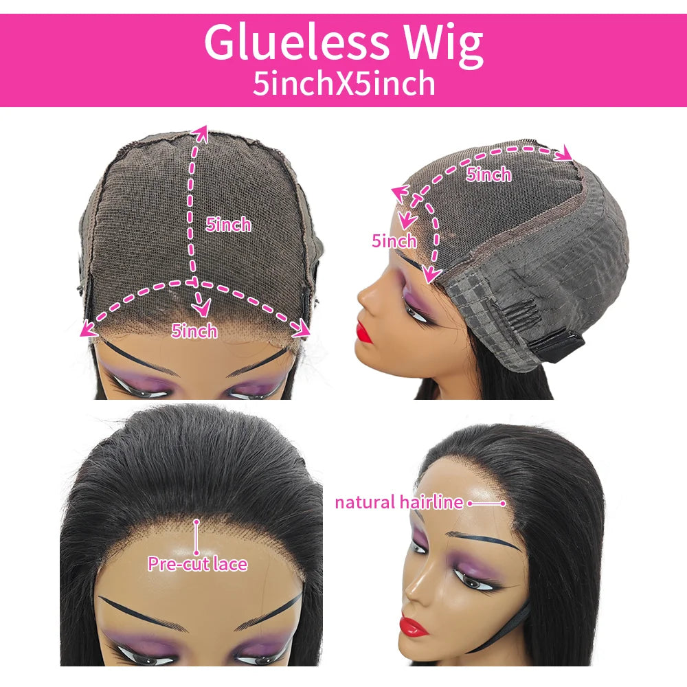Amay Density Glueless Wig Human Hair Hd Lace Frontal Wig 30 Inch 5x5 Straight Lace Front Wig 360 Full Lace Front Wig Pre Plucked