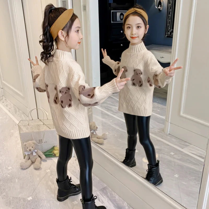 Maxy Girls Sweater Pullover Autumn Winter Wear Bottoming Shirt Children's Clothing Thicken Fall Kids Clothes for Toddler Girl Fashion