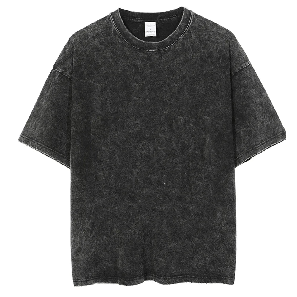 Visco Men's Washed T-Shirt Dropped Shoulders Vintage Casual T Shirt Loose TShirt Women Acid Wash Short Sleeve Hip Hop Streetwear Tees