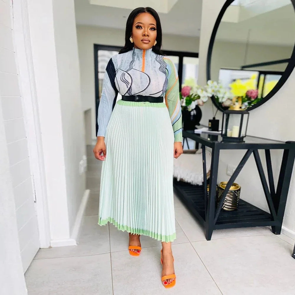 Maxy Two Piece Set Tops And Pleated Skirt Suit Women Clothing African Dashiki Wedding Party Traditional Robe Ankara Outfits Kaftan