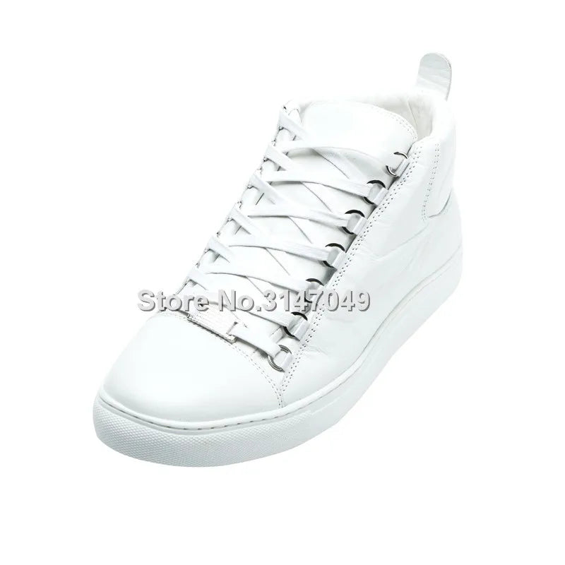 Maxy Fashion Men's Casual Shoes Lace Up Height Increasing Shoes Men White Leather Sneakers Solid Spring Autumn Moccasin Shoes