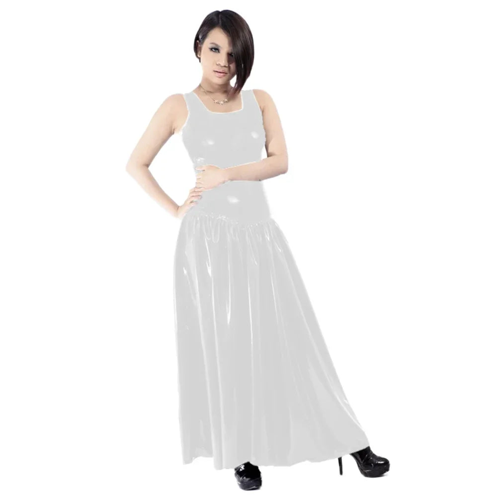 Maxy Women's PVC Tank Dress, Sleeveless Fit and Flared Dress, Raves Party Swing, Pleated Clubwear, Plus Size, Punk Fashion