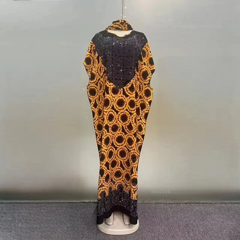 Maxy New Fashion Middle Eastern Glitter Style Loose Pocket Robe Print Elegant Ladies Plus Size Party Dress