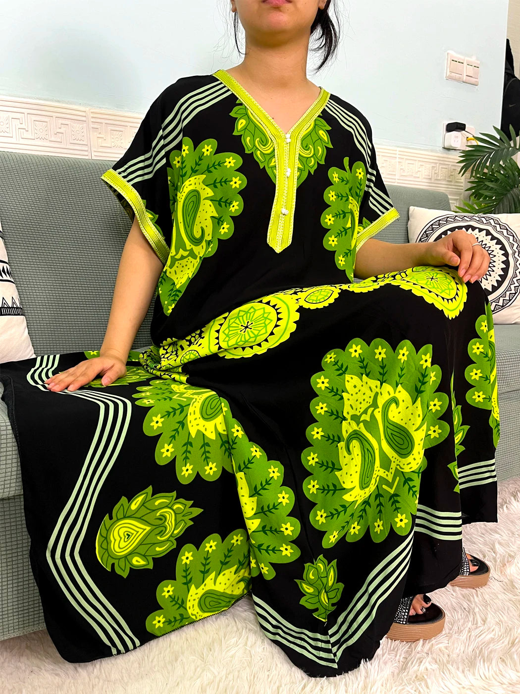 Maxy Muslim Cotton Abayas For Women Appliques Printed Caftan Marocaine Femme Robe Boubou African Islam Dresses With Headscarf