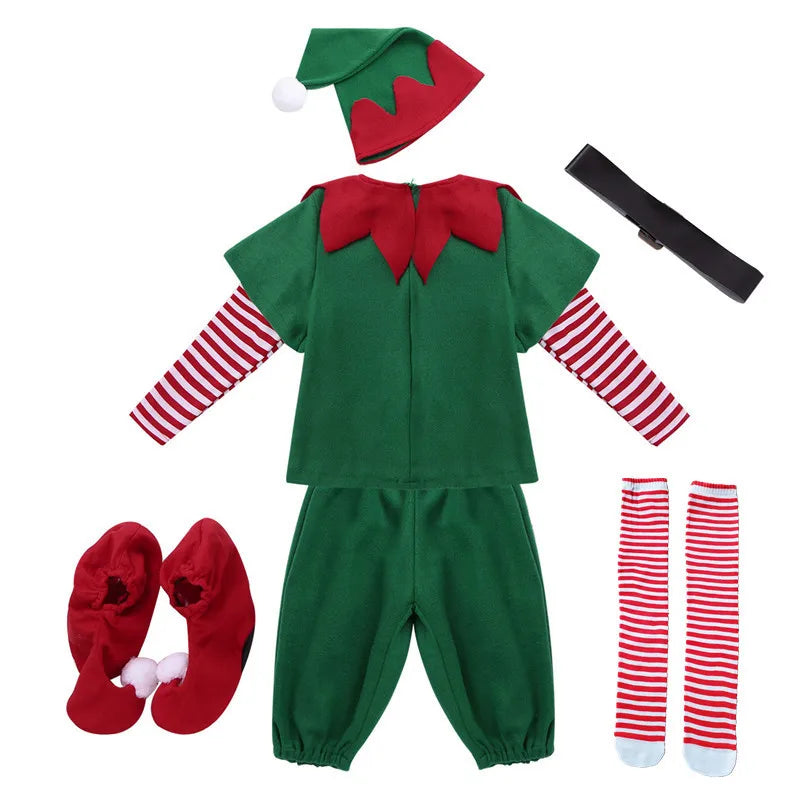 Christmas Maxy Family Costume Role Playing Outfit Green Santa Claus Party Performance Fancy Clothing for Men Women Girls Boys