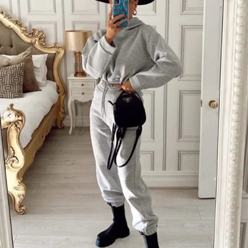 Maxy Winter Two Piece Sets Women Tracksuit Oversized Suit 2024 Autumn Trouser Suits Female Sweatshirt Solid Sports Hoodie Sportswear