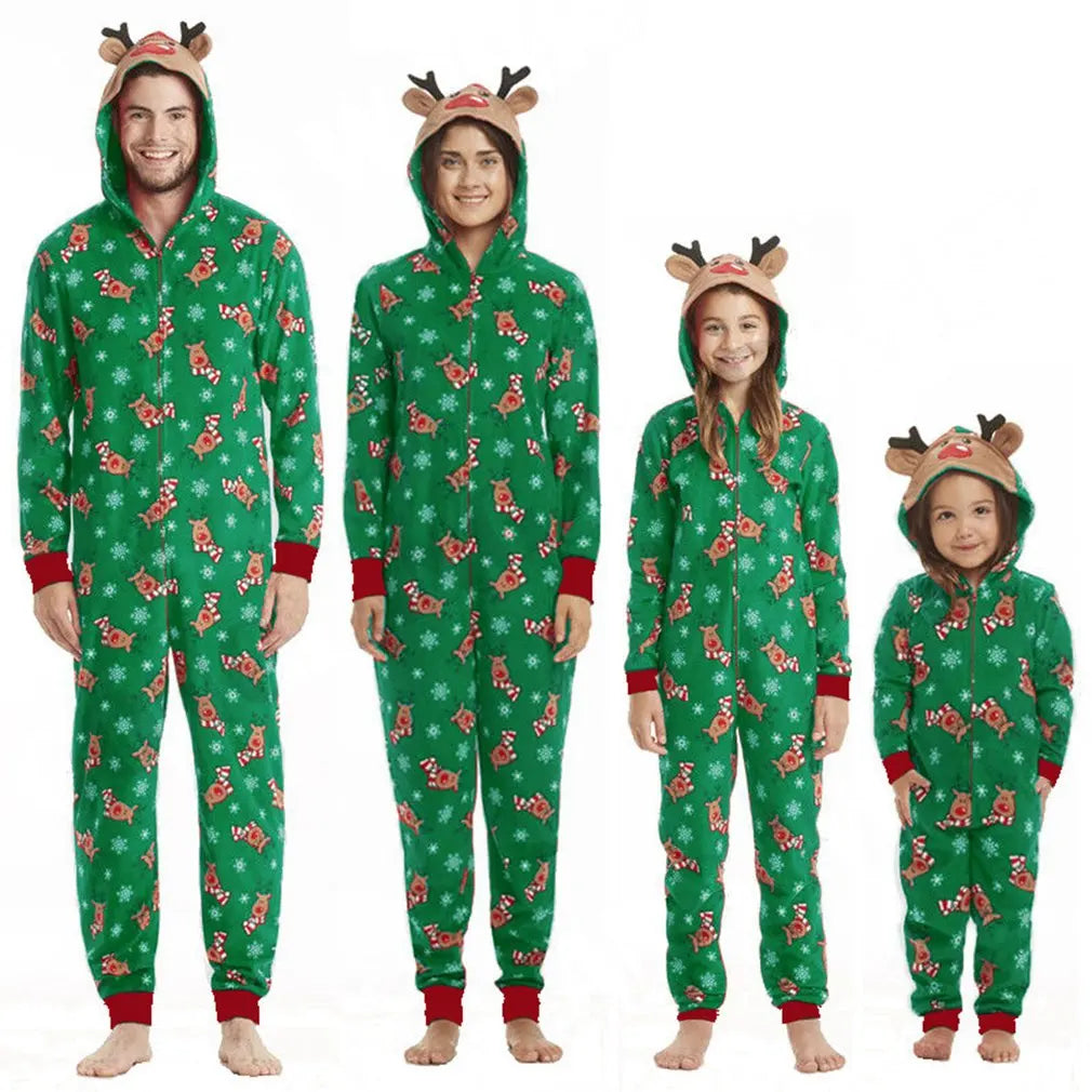 Max Christmas Pajamas Set One-Piece Zip-Front Romper with Antler Hood For Family PJs Sets Family Matching Kid Adult Xmas Sleepwear